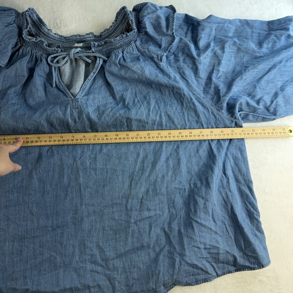 Old Navy Plus 4X Poet Blouse‎ Puff Sleeve Non Stretch Jean Ruffle Trimmed Boho - Picture 9 of 13